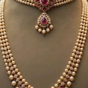 Ruby pearl choker with long haram set